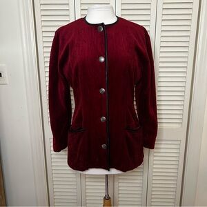 Guy Laroche vintage leather trimmed red corduroy blazer